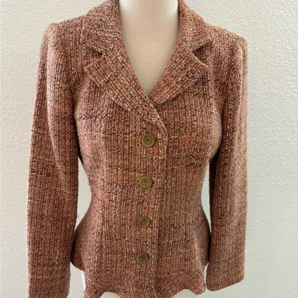 Neiman Marcus VTG 90's Multicolored Tweed Flare Ruffle‎ Blazer Women's Sz. 6